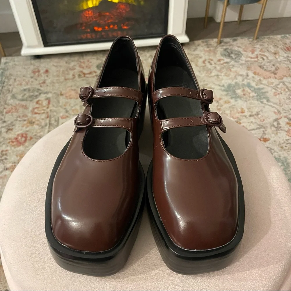 NWOT Camper Billie Platform Mary Jane Heeled Leather Shoes in Burgundy - Picture 6 of 13